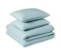 Amazon Basics Parure de Lit 2 Personnes 3 Pièces en Microfibre Prélavée, Extra Douce avec Effet Froissé Naturel, Sans Repassage, Housse de Couette 240 x 220 cm et 2 Taies d'oreiller 50 x 80 cm, Bleu