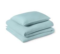 Amazon Basics Parure de lit en Microfibre Brossée, Extra Douce avec Texture Naturelle, 2 Pièces, Housse de Couette 135 x 200 cm et 1 taie d'oreiller 50 x 80 cm, Bleu