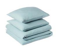 Amazon Basics Parure de lit en Microfibre Brossée, Extra Douce avec Texture Naturelle, 3 Pièces, Housse de Couette 240 x 220 cm et 1 taie d'oreiller 65 x 65 cm, Bleu