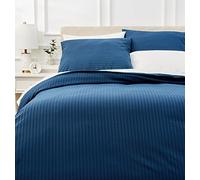 Amazon Basics Parure de Lit King Size 3 Pièces en Microfibre, Housse de Couette 240 x 260 cm et 2 Taies d'oreiller 65 x 65 cm, Bleu Marine Rayé