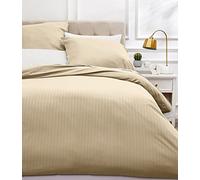 Amazon Basics Parure de Lit King Size 3 Pièces en Microfibre, Housse de Couette 240 x 260 cm et 2 Taies d'oreiller 65 x 65 cm, Beige Rayé