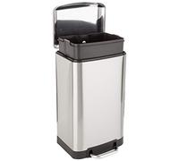 Amazon Basics Petite poubelle rectangulaire résistante aux taches avec pédale, fermeture en douceur, pour salle de bain, chambre à coucher, salon ou bureau, 20 l, nickel