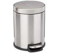 Amazon Basics Petite poubelle ronde cylindrique à fermeture en douceur avec pédale pour salle de bain et petit espace, 5 l, acier inoxydable brossé