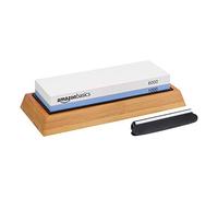 Amazon Basics Pierre à aiguiser pour couteaux, pierre à aiguiser double face à grain 1000/6000 avec base antidérapante en bambou, noir, bleu et blanc, 21,34 x 9,14 x 4,57 cm