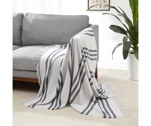 Amazon Basics Plaid de chambre décoratif polyester Couverture jetée de canapé, 127 x 152 cm, Gris Clair À Rayures Bleues