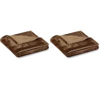 Amazon Basics Plaid Polaire, Douce et Chaude, Moelleuse Couverture pour Canapé, 127 x 152 cm, Marron (Lot de 2)