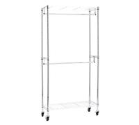 Amazon Basics Portant à double tringle avec roulettes, Chromé, L 91 cm x l 35,5 cm x H 183 cm