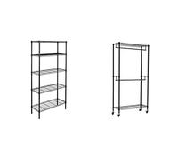 Amazon Basics Portant à double tringle avec roulettes Noir & Étagère 5 niveaux Noir