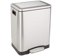 Amazon Basics Poubelle 30 L avec deux compartiments et pédale en tube d'acier - fermeture amortie avec couvercle, pour cuisine, salle de bain ou bureau, rectangulaire, satinée, en acier inoxydable