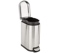 Amazon Basics Poubelle en forme de D antitache à pédale, fermeture en douceur, pour salle de bain, chambre ou salon, forme fine pour espace étroit, 10 l, acier inoxydable brossé
