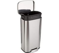 Amazon Basics Poubelle rectangulaire à fermeture douce, 30 l (7.9 gallons), nickel satiné