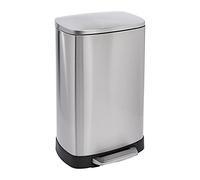Amazon Basics Poubelle Rectangulaire à fermeture lente et à base surélevée, 50 litres, Argenté