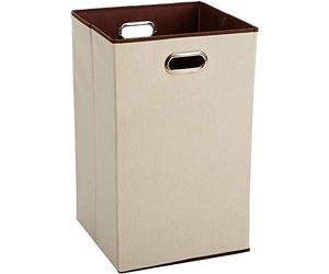Amazon Basics Rectangulaire Panier à linge pliable, Blanc,marron