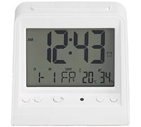 Amazon Basics Reloj despertador digital con luz, con función de temperatura y fecha, forma triangulaire, Blanco, 9.1 x 6.1 x 9.7 cm