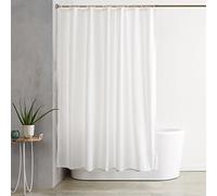 Amazon Basics Rideau de douche en tissu résistant à l'eau et à la moisissure avec œillets et crochets, lavable en machine, 180 x 180 cm, blanc