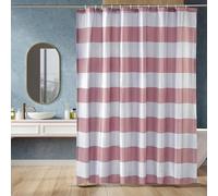 Amazon Basics Rideau de Douche en Tissu résistant à l'eau et à la moisissure avec œillets et Crochets, Lavable en Machine, 183 x 183 cm, Rayures Beiges