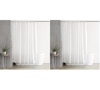 Amazon Basics Rideau de Douche en Tissu résistant à l'eau et à la moisissure avec œillets et Crochets, Lavable en Machine, 180 x 200 cm, Blanc (Lot de 2)