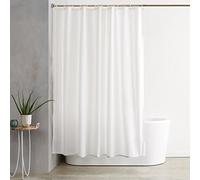 Amazon Basics Rideau de Douche en Tissu résistant à l'eau et à la moisissure avec œillets et Crochets, Lavable en Machine, 183 x 183 cm, Blanc