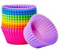 Amazon Basics Ronde caissettes à gâteaux, réutilisables en silicone, utilisation au four jusqu’à 220 °C, Lot de 12, Multicolore
