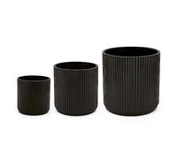 Amazon Basics Ronde Pots en céramique de différentes tailles, aspect rainuré, 3 pièces, Noir, 15.2 cm, 20.3 cm et 25.4 cm