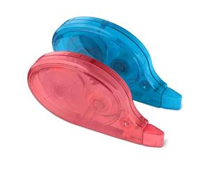 Amazon Basics Ruban correcteur, Lot de 2, Rouleau, Stylo, Style Souris, Séchage Instantané, 12m de Long, Rouge, Bleu