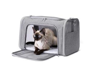 Amazon Basics Sac de Transport Souple pour Chat et Chien avec Bandoulière Réglable, Homologué Avion, Design Pliable et Portable, Tissu en Maille pour la Ventilation, 43,2cm x 27,9cm x 27,9cm, Gris