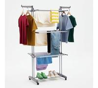 Amazon Basics Séchoir à Linge Intérieur, à Ailes Pliables, à 4 Niveaux, 72,9 à 126 x 64 x 173 cm (L x L x H), Argenté, pour Vêtements