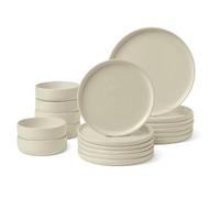 Amazon Basics Service à Vaisselle en Grès Émaillé, Lot de 18 Pièces, 6 Couverts Complets, Compatible Lave-Vaisselle, Couleur Ivoire