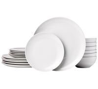 Amazon Basics Service de table 18 pièces , Porcelaine blanche coupée, pour 6 personnes