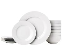 Amazon Basics Service de table en porcelaine pour 6 personnes 18 pièces, Blanc