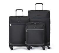 Amazon Basics Set de 3 Valises Souples (53 cm, 64 cm, 76 cm), Avec 4 Roues Pivotantes Multidirectionnelles à 360°, Extensible, Poche Zippée et Sangles, Poignée Télescopique, Noir