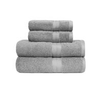 Amazon Basics Set de Bain 4 Pièces - 100% Coton Anti-décoloration - 2 Draps de Bain + 2 Serviettes de Toilette, Gris