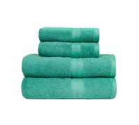 Amazon Basics Set de Bain 4 Pièces - 100% Coton Anti-décoloration - 2 Draps de Bain + 2 Serviettes de Toilette, Sarcelle