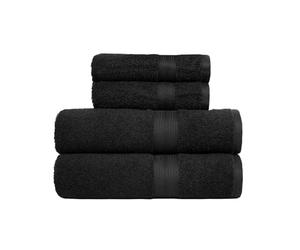 Amazon Basics Set de Bain 4 Pièces - 100% Coton Anti-décoloration - 2 Draps de Bain + 2 Serviettes de Toilette, Noir