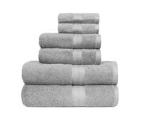 Amazon Basics Set de Bain 6 Pièces - 100% Coton Anti-décoloration - 2 Draps de Bain + 2 Serviettes de Toilette + 2 Gants de Toilette, Gris