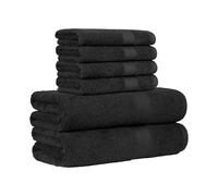 Amazon Basics Set de Bain 6 Pièces - 100% Coton Anti-décoloration - 2 Draps de Bain + 4 Serviettes de Toilette, Noir