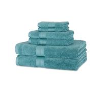 Amazon Basics Set de Bain Bio 6 Pièces - 100% Coton Biologique Anti-décoloration - 2 Draps de Bain + 2 Serviettes de Toilette + 2 Gants de Toilette, Sarcelle