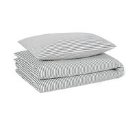 Amazon Basics Set Literie Enfant 100% Coton Biologique, Housse de Couette Réversible 100 x 135 cm & Taie d'oreiller 40 x 60 cm pour Lit Enfant, Rayures Bleu Marine