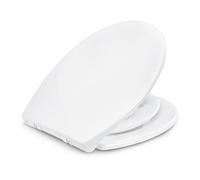Amazon Basics Siège WC Ovale Familial avec Anneau Amovible pour Enfant, Fermeture en Douceur, Charnières à Déclipsage Rapide, Taille Universelle, Urée Antistatique, Finition Porcelaine, Blanc