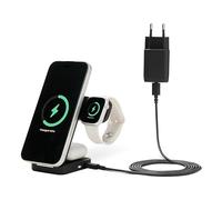 Amazon Basics Station de recharge sans fil 3 en 1 25 W certifiée Qi2.2, support pliable compatible MagSafe pour iPhone 17/16/15/14/13/12, Apple Watch, AirPods, avec adaptateur 45 W, noir