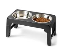 Amazon Basics Support de gamelles surélevé pour Chiens, Bol surélevé réglable en Hauteur en Acier Inoxydable, antidérapant, Station d'alimentation pour Animaux de Compagnie, 44 x 24 x 30,5 cm, Noir