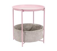 Amazon Basics Table de nuit chevetd'appoint Ronde de rangement - Rose poudré avec tissu gris chiné, 45.72 x 48.26 x 45.72 cm