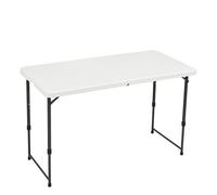 Amazon Basics Table pliante rectangulaire blanche, 4 hauteurs réglables, poignée de transport, pour intérieur et extérieur, portable, légère, pour voyage, pique-nique, camping, 121,4 x 60,7 x 86,1 cm