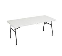 Amazon Basics Table pliante rectangulaire de 1,8 m avec poignée de transport, pour intérieur et extérieur, portable, légère, table de voyage, pique-nique, camping, blanc, 182 x 75 x 73 cm