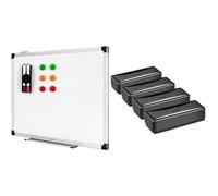 Amazon Basics Tableau blanc magnétique avec cadre en aluminium et porte-marqueurs Effaçable à sec, 60 cm x 45 cm & Effaceur pour tableau blanc, Lot de 4, noir