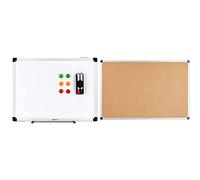 Amazon Basics Tableau blanc magnétique avec cadre en aluminium et porte-marqueurs Effaçable à sec, 90 x 60 cm & Tableau d'affichage en liège avec cadre en aluminium 90 x 60 cm