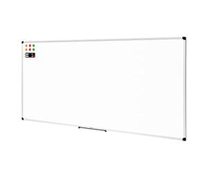 Amazon Basics Tableau Blanc Magnétique Avec Cadre en Aluminium, Porte-Stylos, 6 Aimants, 1 Gomme et 2 Marqueurs Pour une Utilisation au Bureau et à la Maison, Mural, Effaçable à Sec, 240 x 100cm