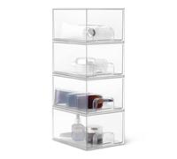 Amazon Basics Tiroirs de Rangement Empilables en Plastique, Organisateur de Maquillage, Transparent, 19.1 x 15.2 x 11.4 cm, Lot de 4