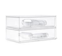 Amazon Basics Tiroirs de Rangement Empilables en Plastique, Organisateur de Maquillage, Transparent, 30,8 x 19,2 x 9,0 cm, Lot de 2