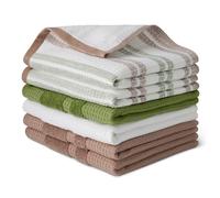 Amazon Basics Torchons de Cuisine en 100% Coton Bio Gaufré - Ultra Absorbants, Séchage Rapide, sans Peluches, 38 x 64 cm, Lot de 6 (Assortis Vert, Marron, Blanc)